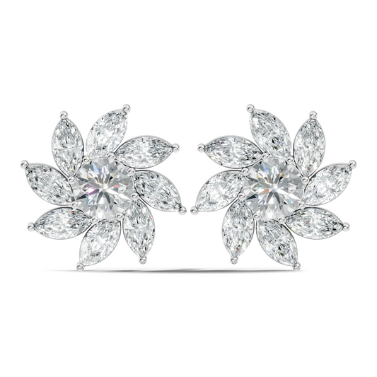 Classic 3.24 CT Lab-Grown Diamond Stud Earrings Marquise & Round Design for Her - HIGHCARAT DIAMONDS