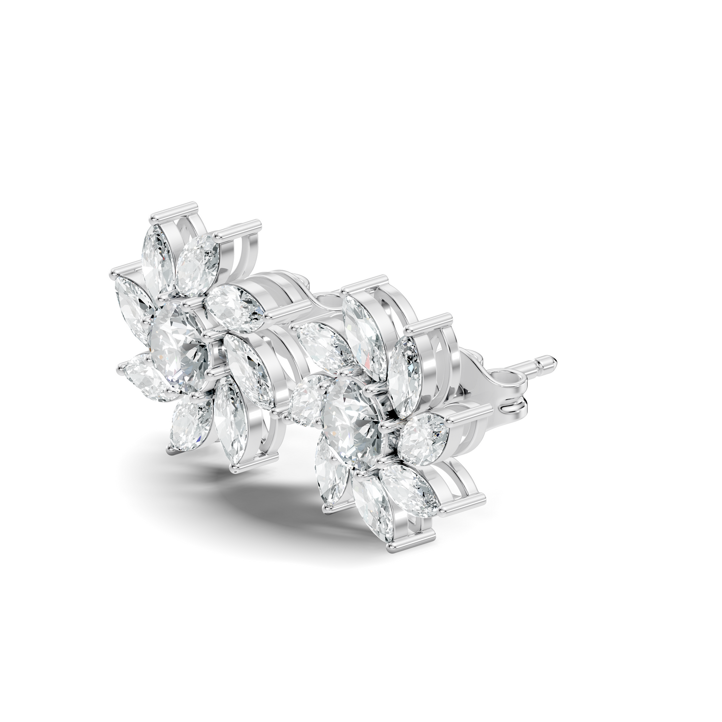 Classic 3.24 CT Lab-Grown Diamond Stud Earrings Marquise & Round Design for Her - HIGHCARAT DIAMONDS