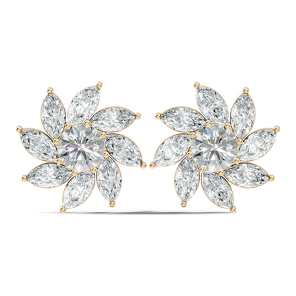 Classic 3.24 CT Lab-Grown Diamond Stud Earrings Marquise & Round Design for Her - HIGHCARAT DIAMONDS