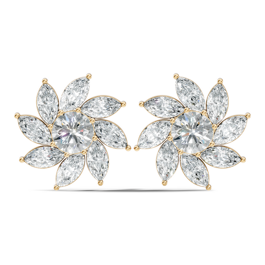 Classic 3.24 CT Lab-Grown Diamond Stud Earrings Marquise & Round Design for Her - HIGHCARAT DIAMONDS