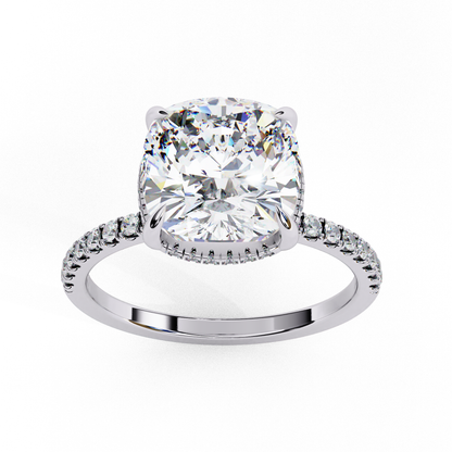 3.53 Ct Cushion And Round Cut 14k Solid Gold Diamond Pave Set Vintage Proposal Ring - HIGHCARAT DIAMONDS