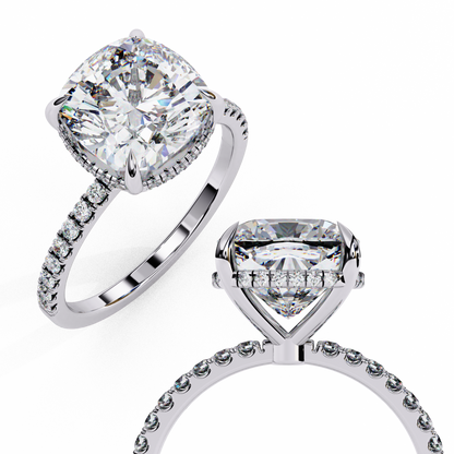 3.53 Ct Cushion And Round Cut 14k Solid Gold Diamond Pave Set Vintage Proposal Ring - HIGHCARAT DIAMONDS