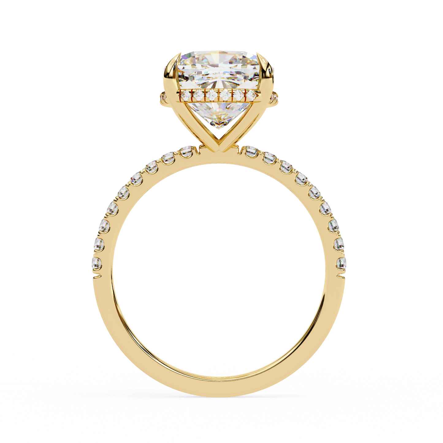 3.53 Ct Cushion And Round Cut 14k Solid Gold Diamond Pave Set Vintage Proposal Ring - HIGHCARAT DIAMONDS