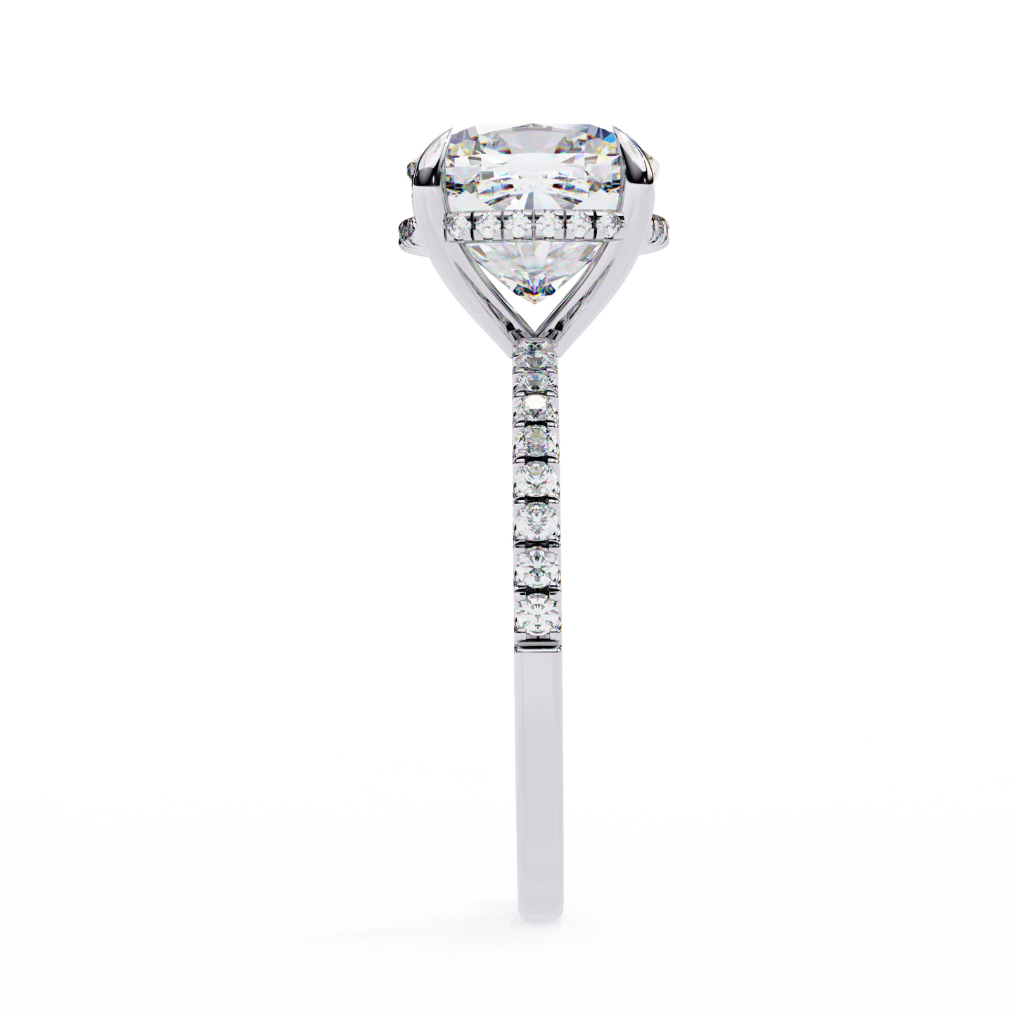 3.53 Ct Cushion And Round Cut 14k Solid Gold Diamond Pave Set Vintage Proposal Ring - HIGHCARAT DIAMONDS