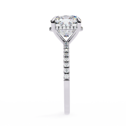 3.53 Ct Cushion And Round Cut 14k Solid Gold Diamond Pave Set Vintage Proposal Ring - HIGHCARAT DIAMONDS