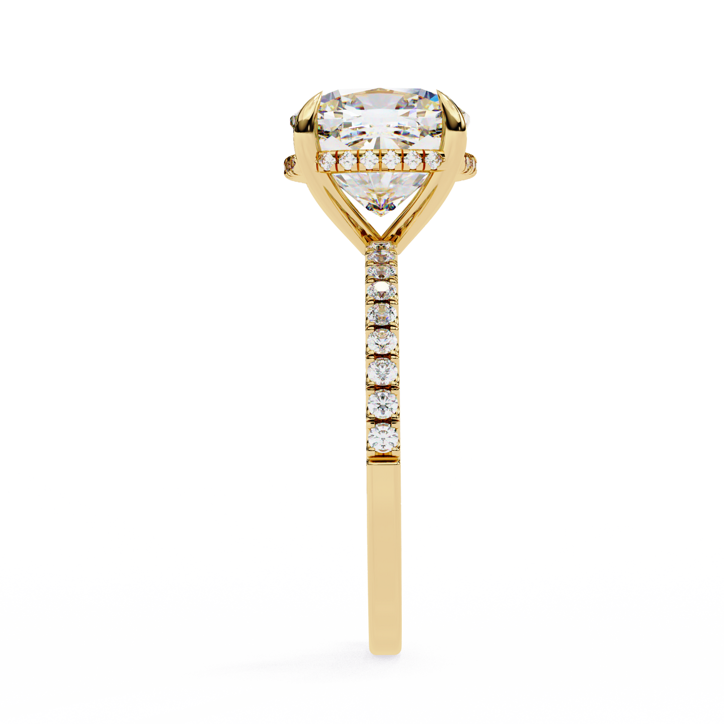 3.53 Ct Cushion And Round Cut 14k Solid Gold Diamond Pave Set Vintage Proposal Ring - HIGHCARAT DIAMONDS