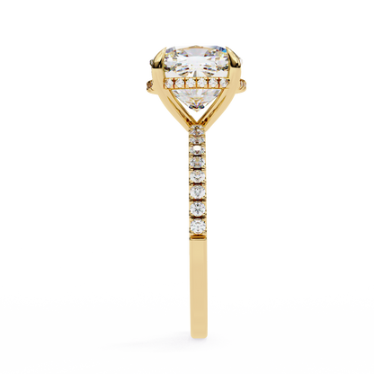3.53 Ct Cushion And Round Cut 14k Solid Gold Diamond Pave Set Vintage Proposal Ring - HIGHCARAT DIAMONDS