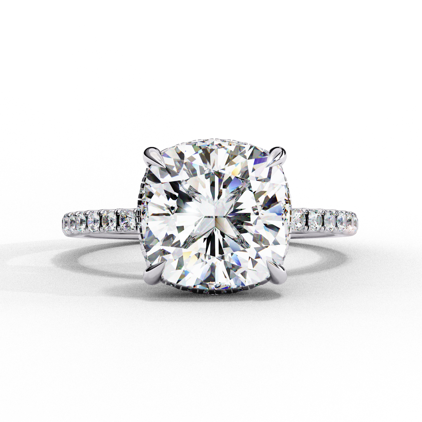 3.53 Ct Cushion And Round Cut 14k Solid Gold Diamond Pave Set Vintage Proposal Ring - HIGHCARAT DIAMONDS