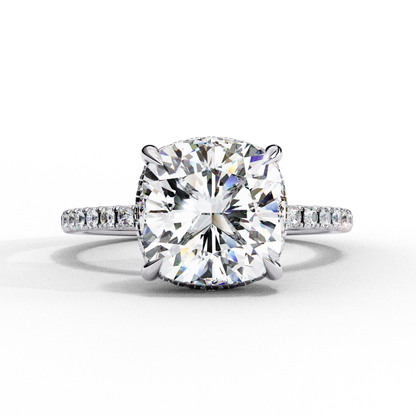 3.53 Ct Cushion And Round Cut 14k Solid Gold Diamond Pave Set Vintage Proposal Ring - HIGHCARAT DIAMONDS
