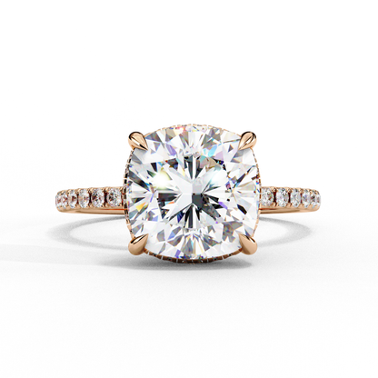 3.53 Ct Cushion And Round Cut 14k Solid Gold Diamond Pave Set Vintage Proposal Ring - HIGHCARAT DIAMONDS