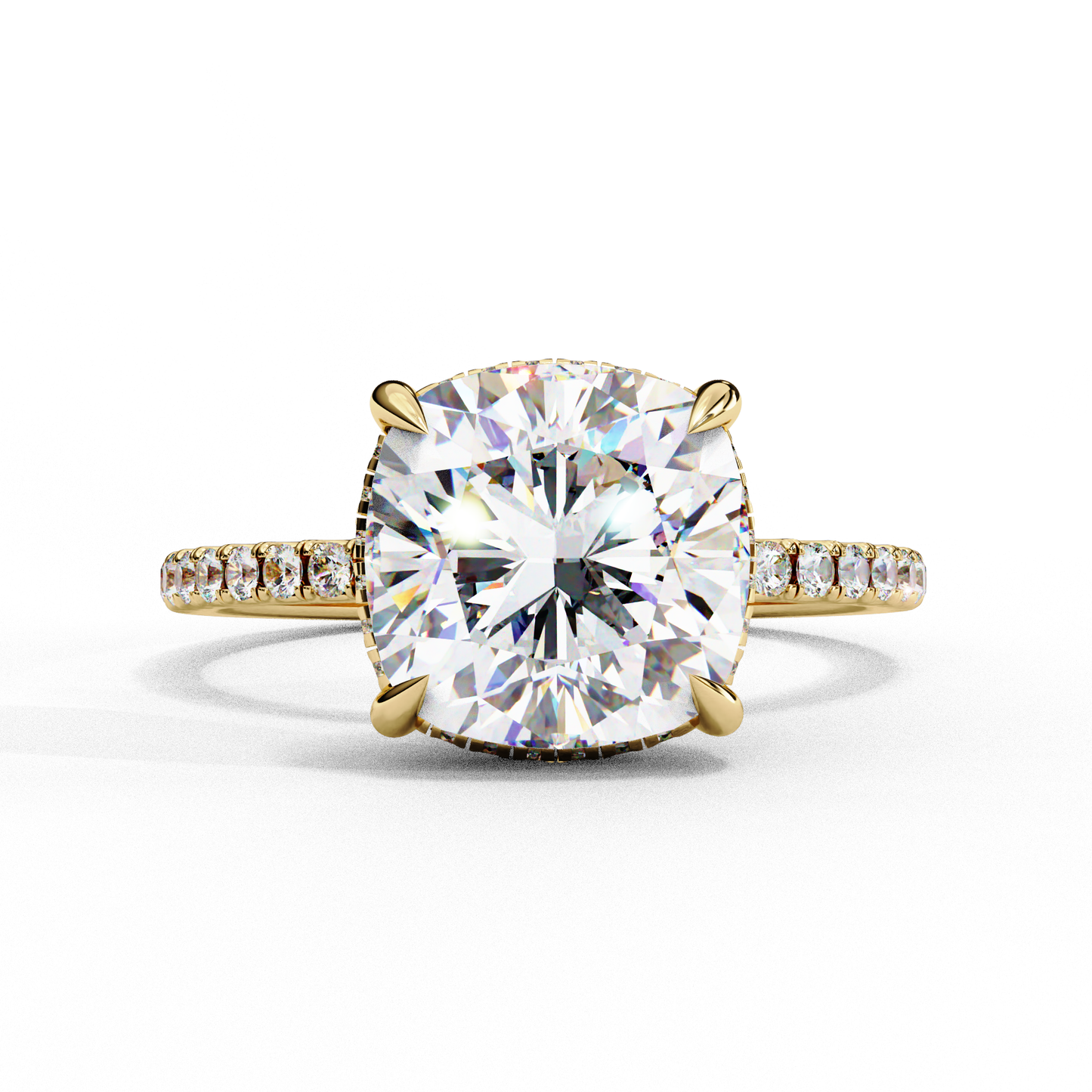 3.53 Ct Cushion And Round Cut 14k Solid Gold Diamond Pave Set Vintage Proposal Ring - HIGHCARAT DIAMONDS