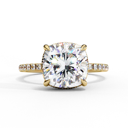 3.53 Ct Cushion And Round Cut 14k Solid Gold Diamond Pave Set Vintage Proposal Ring - HIGHCARAT DIAMONDS