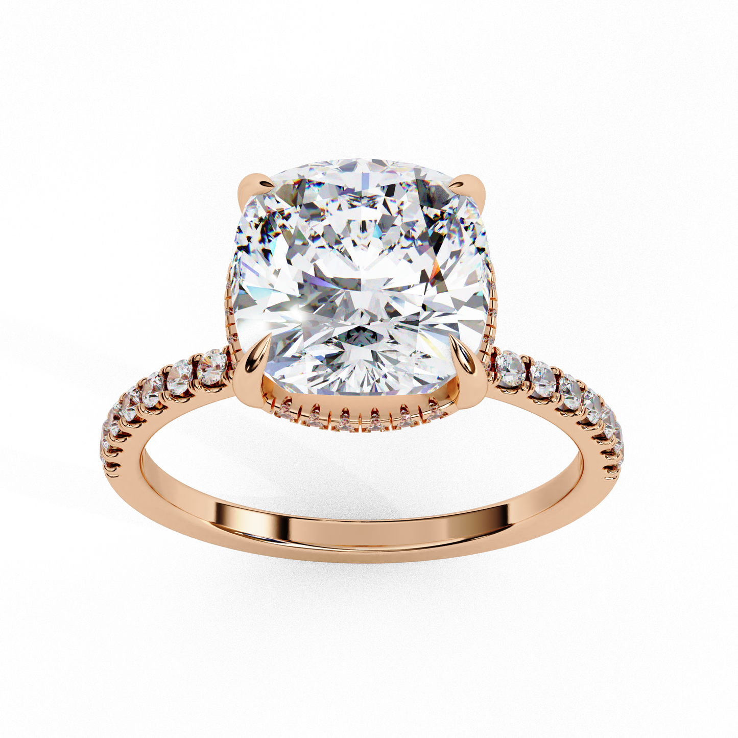 3.53 Ct Cushion And Round Cut 14k Solid Gold Diamond Pave Set Vintage Proposal Ring - HIGHCARAT DIAMONDS