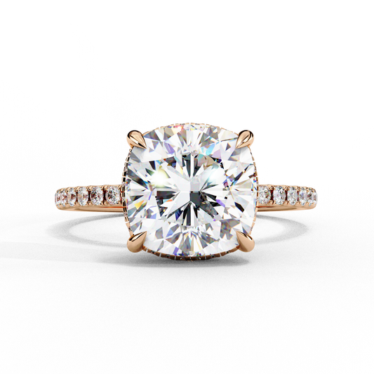 3.53 Ct Cushion And Round Cut 14k Solid Gold Diamond Pave Set Vintage Proposal Ring - HIGHCARAT DIAMONDS