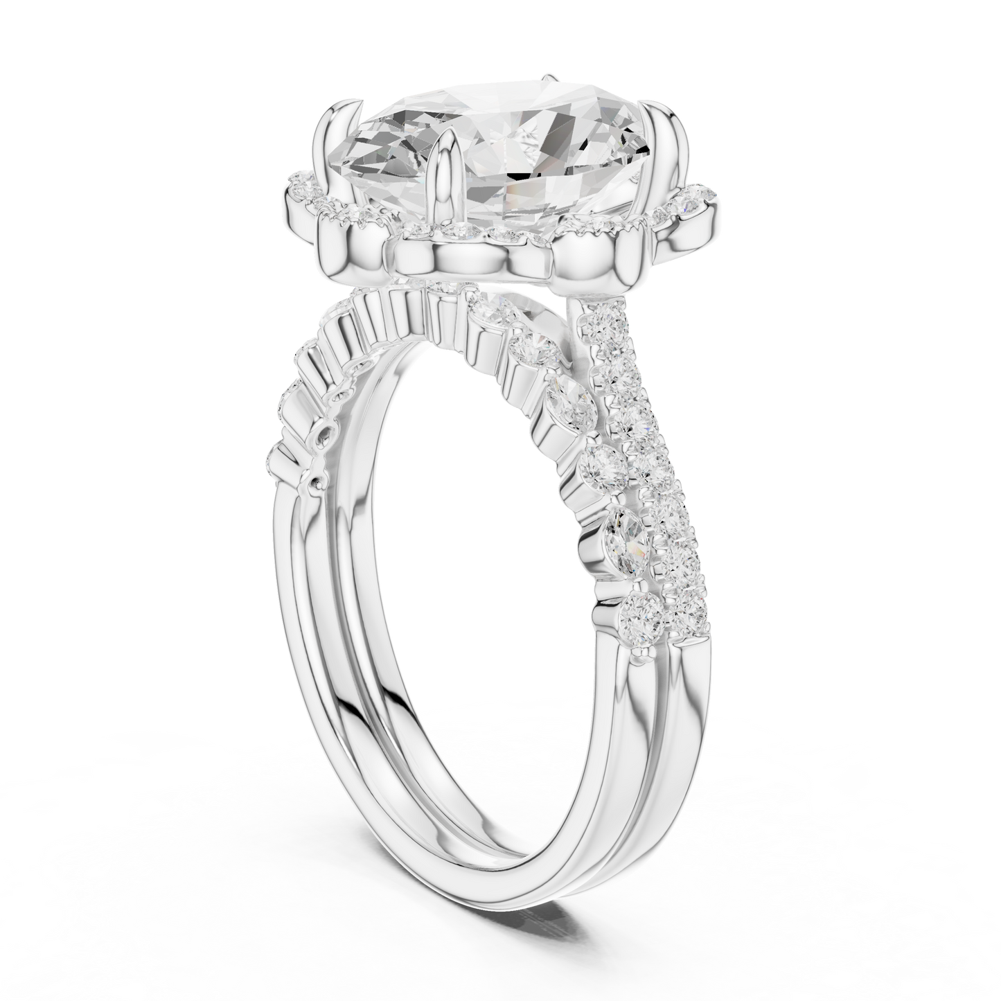 3.58 Ct Oval Marquise & Round Lab Grown Diamond Very Esthetical Party Wear Diamond Ring For Her