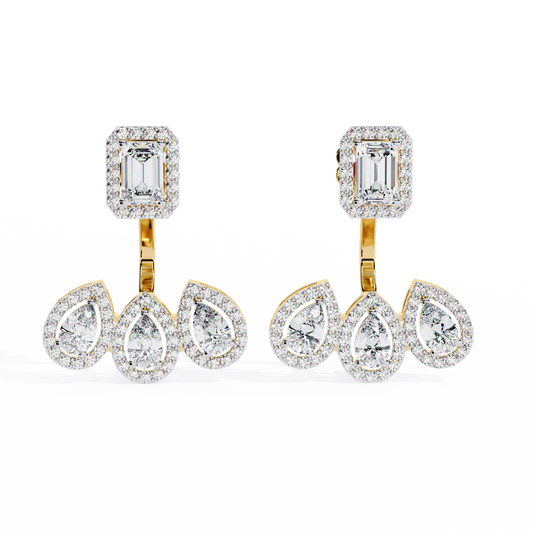 3.60Ct Cluster Emerald, Pear And Round Cut lab Grown Diamond Halo Style Minimalist Sparkling Earring Someone Special Gift - HIGHCARAT DIAMONDS