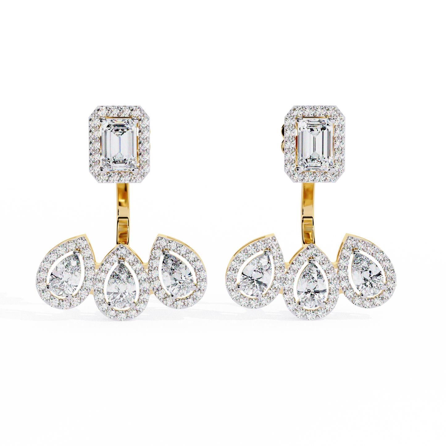 3.60Ct Cluster Emerald, Pear And Round Cut lab Grown Diamond Halo Style Minimalist Sparkling Earring Someone Special Gift - HIGHCARAT DIAMONDS