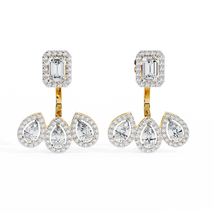 3.60Ct Cluster Emerald, Pear And Round Cut lab Grown Diamond Halo Style Minimalist Sparkling Earring Someone Special Gift - HIGHCARAT DIAMONDS