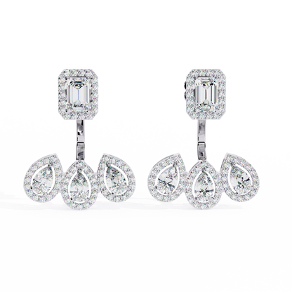3.60Ct Cluster Emerald, Pear And Round Cut lab Grown Diamond Halo Style Minimalist Sparkling Earring Someone Special Gift - HIGHCARAT DIAMONDS