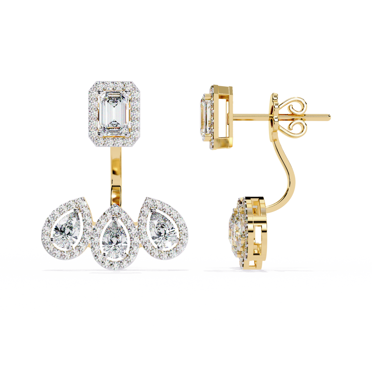 3.60Ct Cluster Emerald, Pear And Round Cut lab Grown Diamond Halo Style Minimalist Sparkling Earring Someone Special Gift - HIGHCARAT DIAMONDS