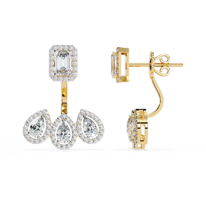 3.60Ct Cluster Emerald, Pear And Round Cut lab Grown Diamond Halo Style Minimalist Sparkling Earring Someone Special Gift - HIGHCARAT DIAMONDS