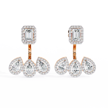 3.60Ct Cluster Emerald, Pear And Round Cut lab Grown Diamond Halo Style Minimalist Sparkling Earring Someone Special Gift - HIGHCARAT DIAMONDS