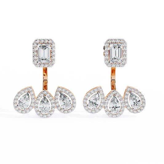 3.60Ct Cluster Emerald, Pear And Round Cut lab Grown Diamond Halo Style Minimalist Sparkling Earring Someone Special Gift - HIGHCARAT DIAMONDS
