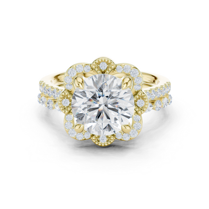 3.65Ct Round, Marquise Cut Top Grade Lab Grown Diamond Vintage Minimalist Dainty Classic Engagement Ring