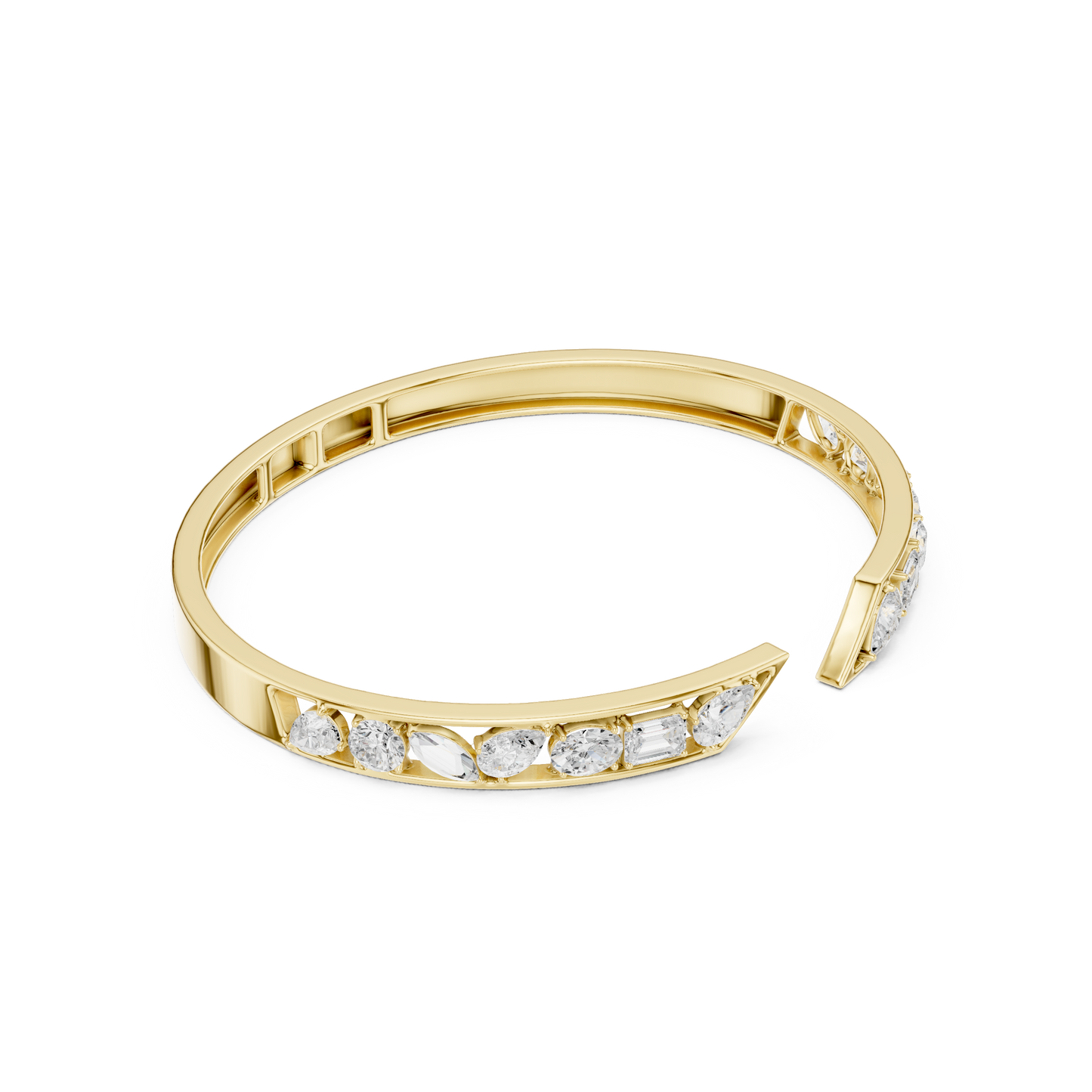 3.70Ct Multi Shape Lab Grown Diamond Vintage Minimalist Bangle Bracelet - HIGHCARAT DIAMONDS
