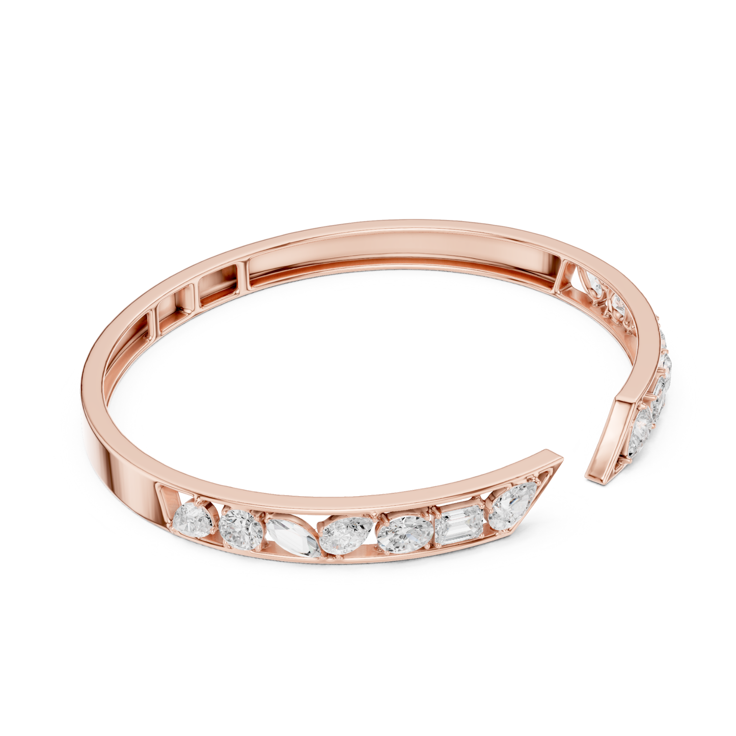 3.70Ct Multi Shape Lab Grown Diamond Vintage Minimalist Bangle Bracelet - HIGHCARAT DIAMONDS
