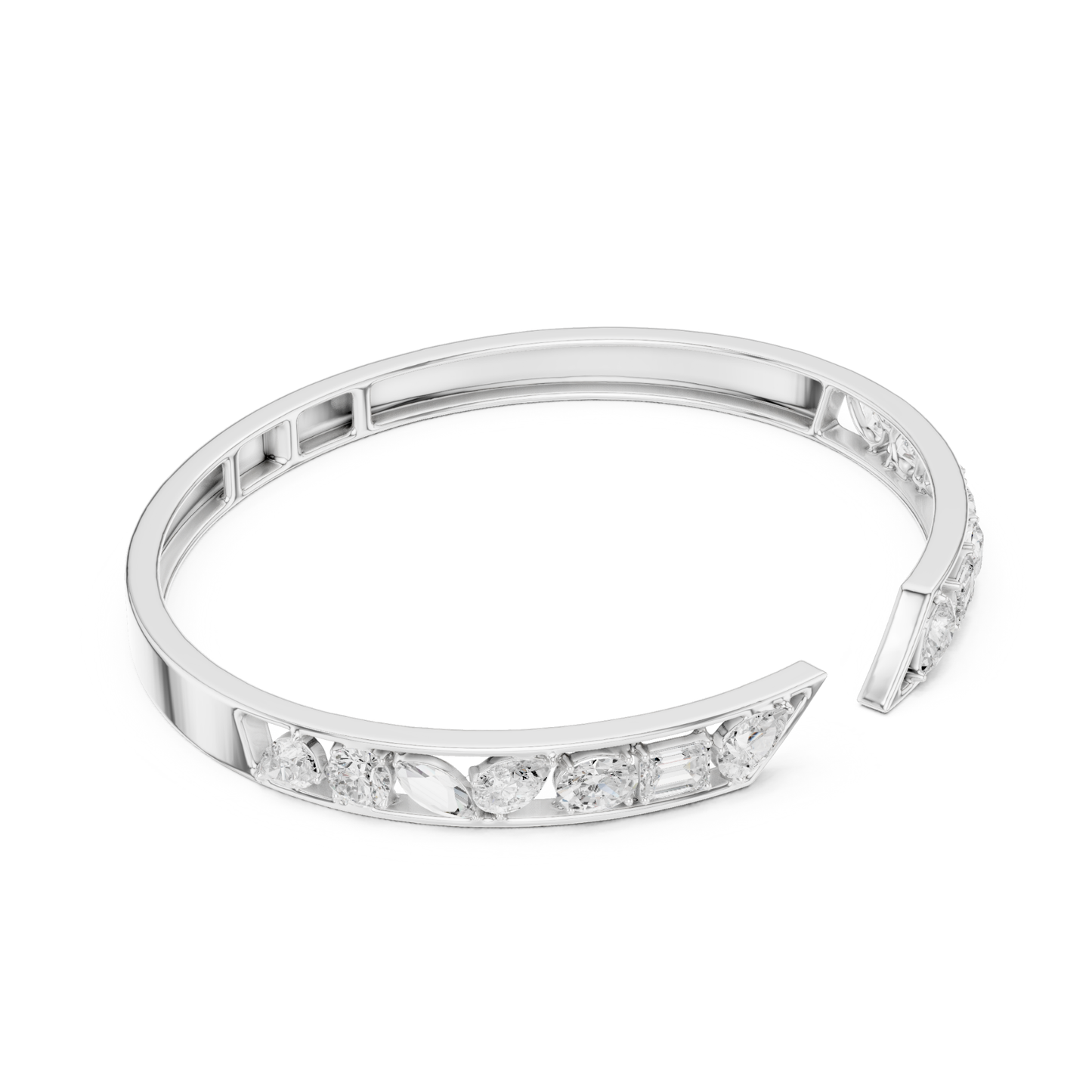 3.70Ct Multi Shape Lab Grown Diamond Vintage Minimalist Bangle Bracelet - HIGHCARAT DIAMONDS