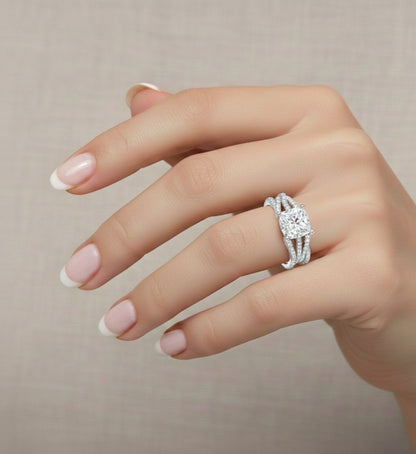 3.73 CT Cushion Labgrown Diamond Ring 10k Solid White Gold Engagement & Wedding Bridal Set Halo Accented Ring For Her