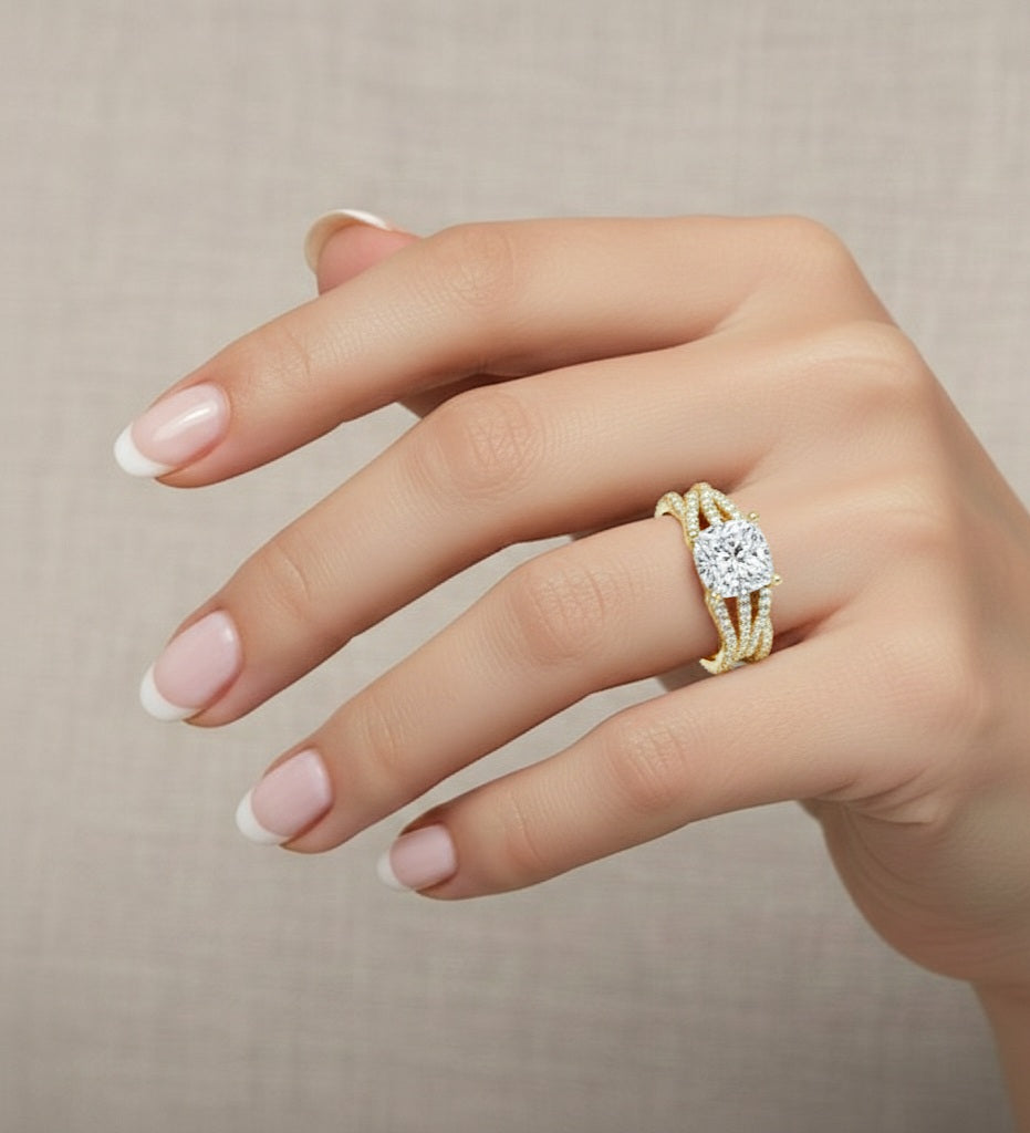 3.73 CT Cushion Labgrown Diamond Ring 10k Solid White Gold Engagement & Wedding Bridal Set Halo Accented Ring For Her