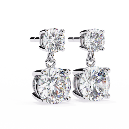 Side profile of round lab diamond drop earrings with prong set design
