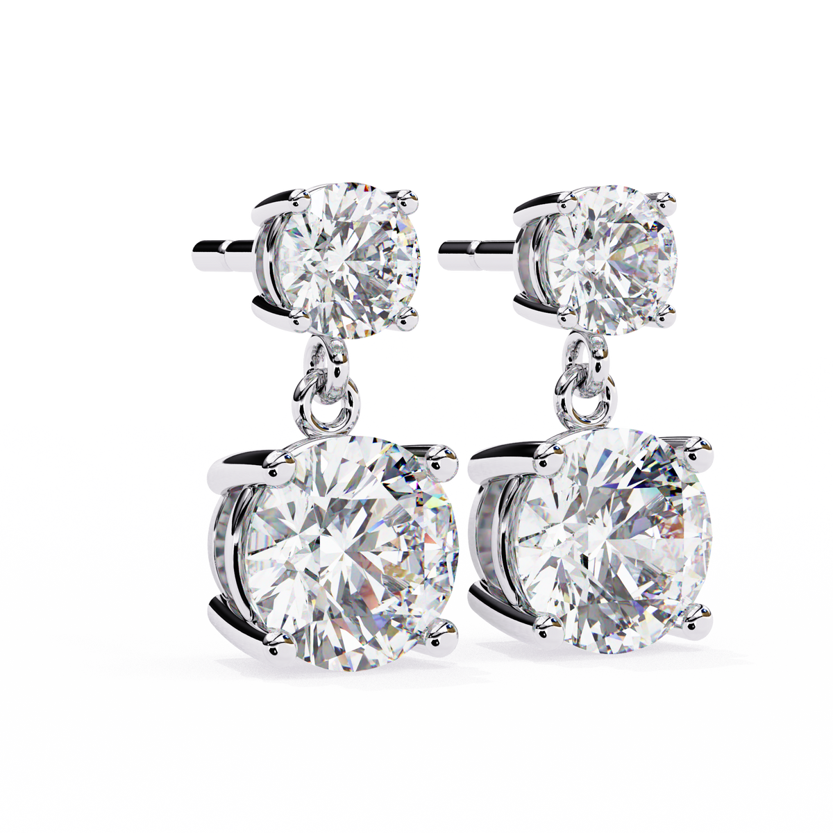 Side profile of round lab diamond drop earrings with prong set design