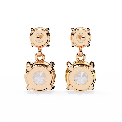 Back view of round lab diamond drop earrings with secure push back setting
