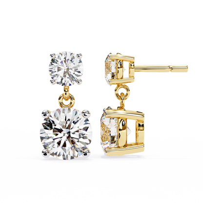 360 view video of round lab diamond drop earrings rotating on white background