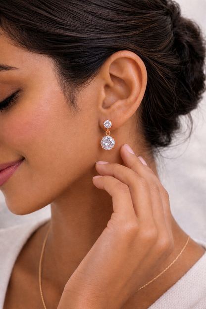 3.73Ct Round Cut Top Grade Lab Grown Diamond Elegant Dainty Classic Vintage Prong Set Drop Wedding Earring For Women's - HIGHCARAT DIAMONDS