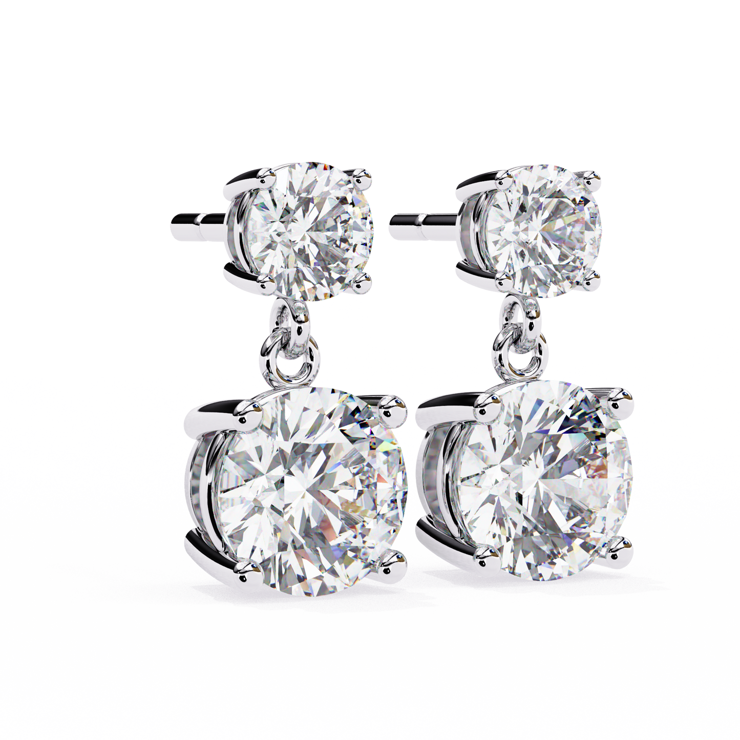 Side profile of round lab diamond drop earrings with prong set design