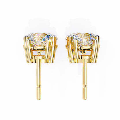 Bottom angle look of round cut diamond dangle earrings with double stone design