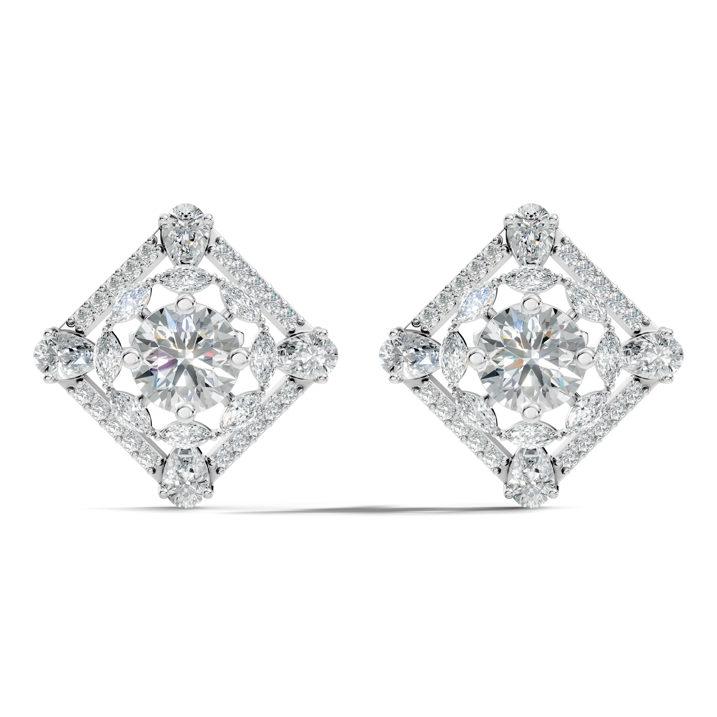 3.78 CT Pear Or Marquise Lab-Grown Diamond Stud Earrings In 14K Solid Gold