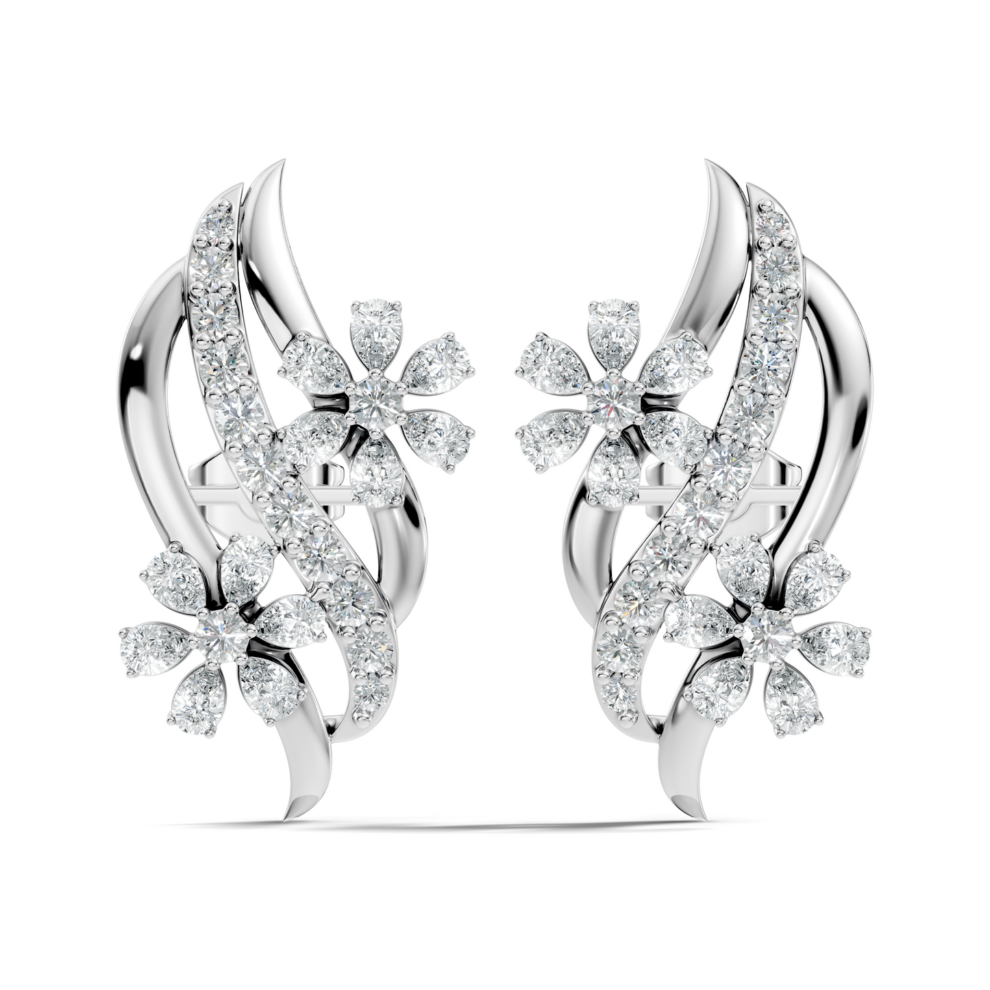 3.80 Ct Pear & Round Shapes Elegance Unique 18k Solid Gold Diamond Earrings For Her