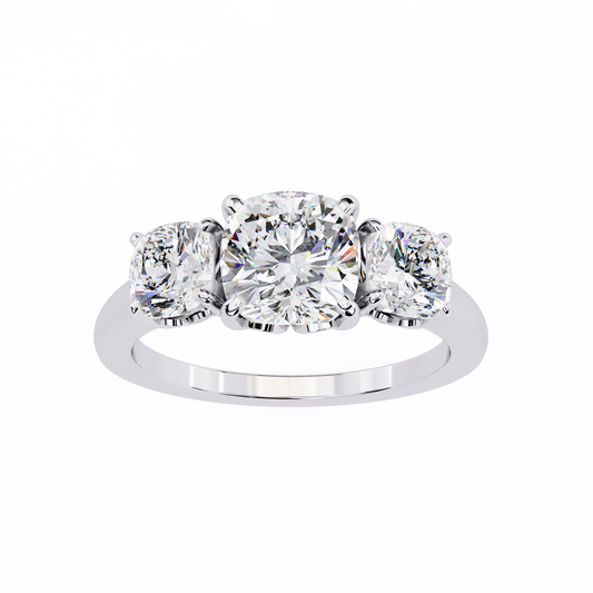 3.96 CT Cushion Cut Lab Grown Diamond Cluster Delicate Vintage Three Stone Ring for daily wear - HIGHCARAT DIAMONDS