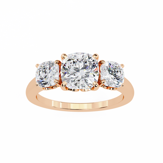3.96 CT Cushion Cut Lab Grown Diamond Cluster Delicate Vintage Three Stone Ring for daily wear - HIGHCARAT DIAMONDS