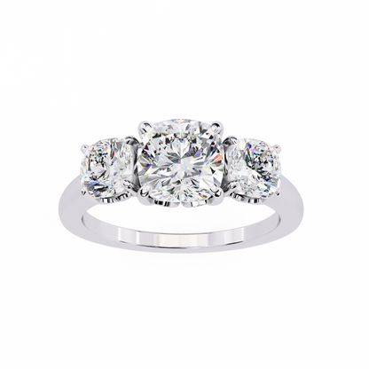 3.96 CT Cushion Cut Lab Grown Diamond Cluster Delicate Vintage Three Stone Ring for daily wear - HIGHCARAT DIAMONDS