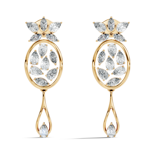 3.96 Ct Pear & Marquise Gold Drop Earrings 