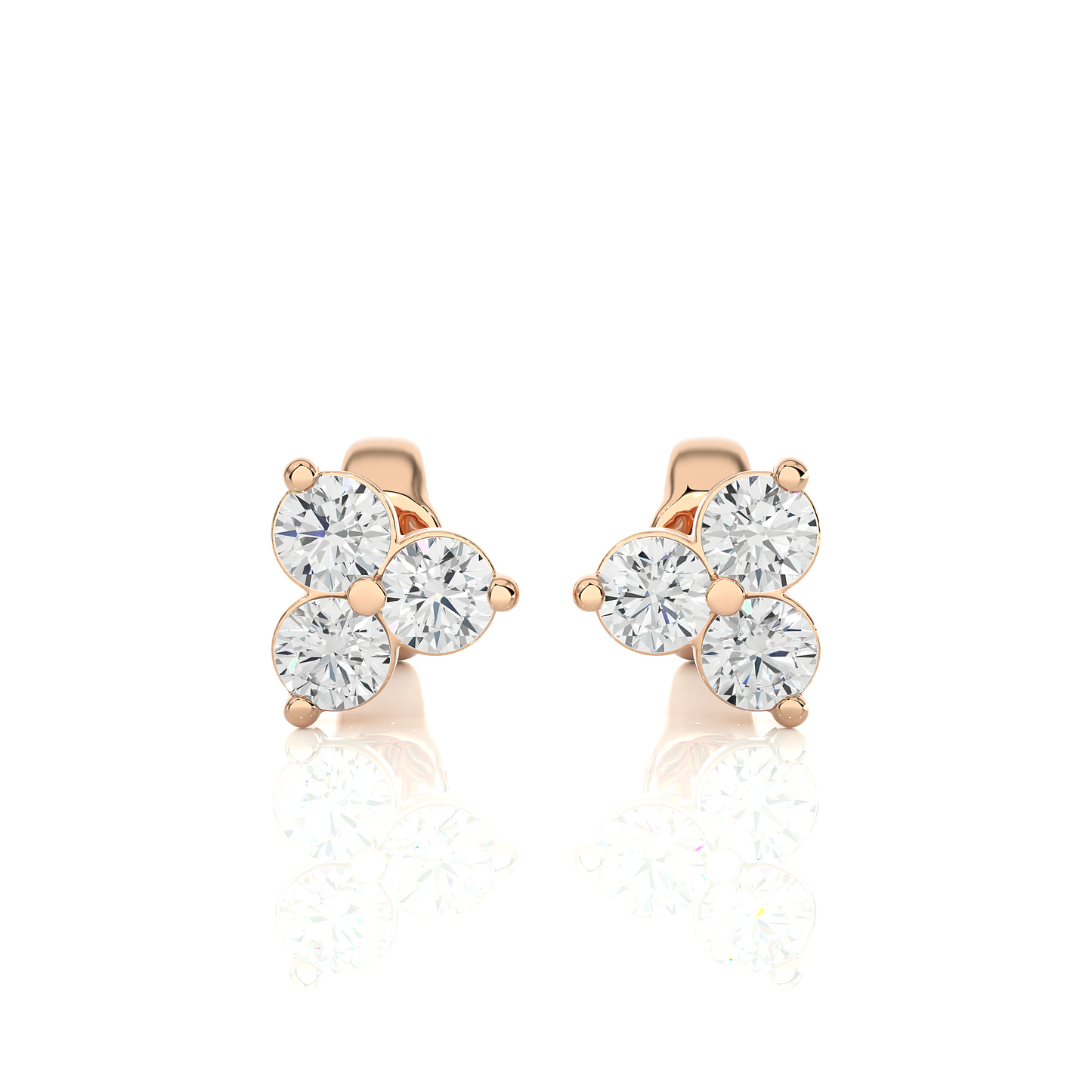 3 Stone Round Diamond Stud Earrings 14K Solid Gold Colorless Natural And Lab Diamond Earring