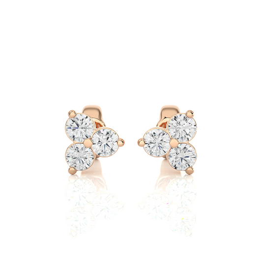 3 Stone Round Diamond Stud Earrings 14K Solid Gold Colorless Natural And Lab Diamond Earring - HIGHCARAT DIAMONDS