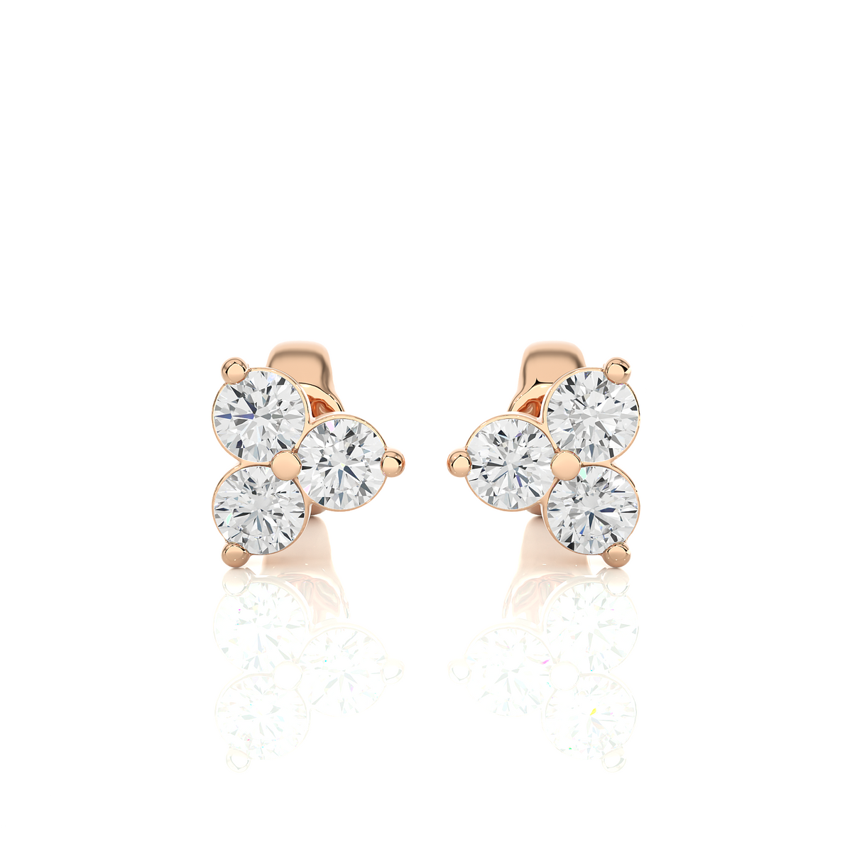 3 Stone Round Diamond Stud Earrings 14K Solid Gold Colorless Natural And Lab Diamond Earring - HIGHCARAT DIAMONDS