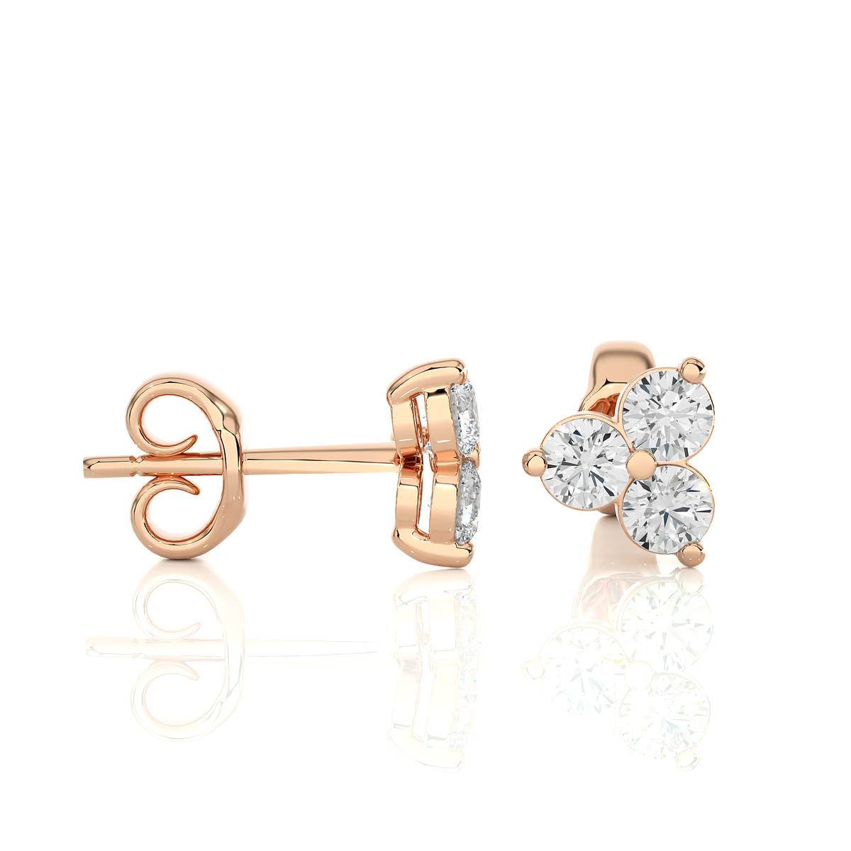 3 Stone Round Diamond Stud Earrings 14K Solid Gold Colorless Natural And Lab Diamond Earring - HIGHCARAT DIAMONDS